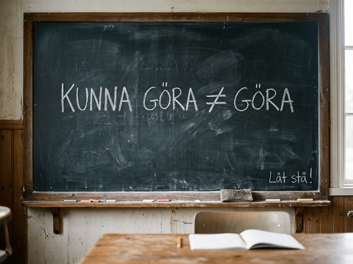 Chalkboard reading “KUNNA GÖRA ≠ GÖRA” and “Låt stå!”